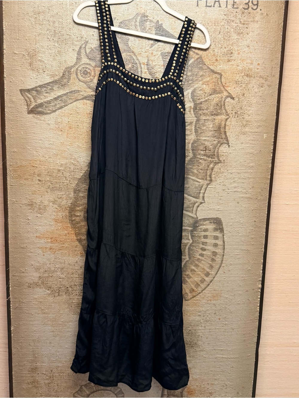 Muche et Muchette Embellished Maxi Dress | Black Studded Boho Dress | One Size
